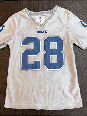 NFL Indianapolis Colts White Jersey with Silver Glitter Collar #28 Taylor Sz 6X